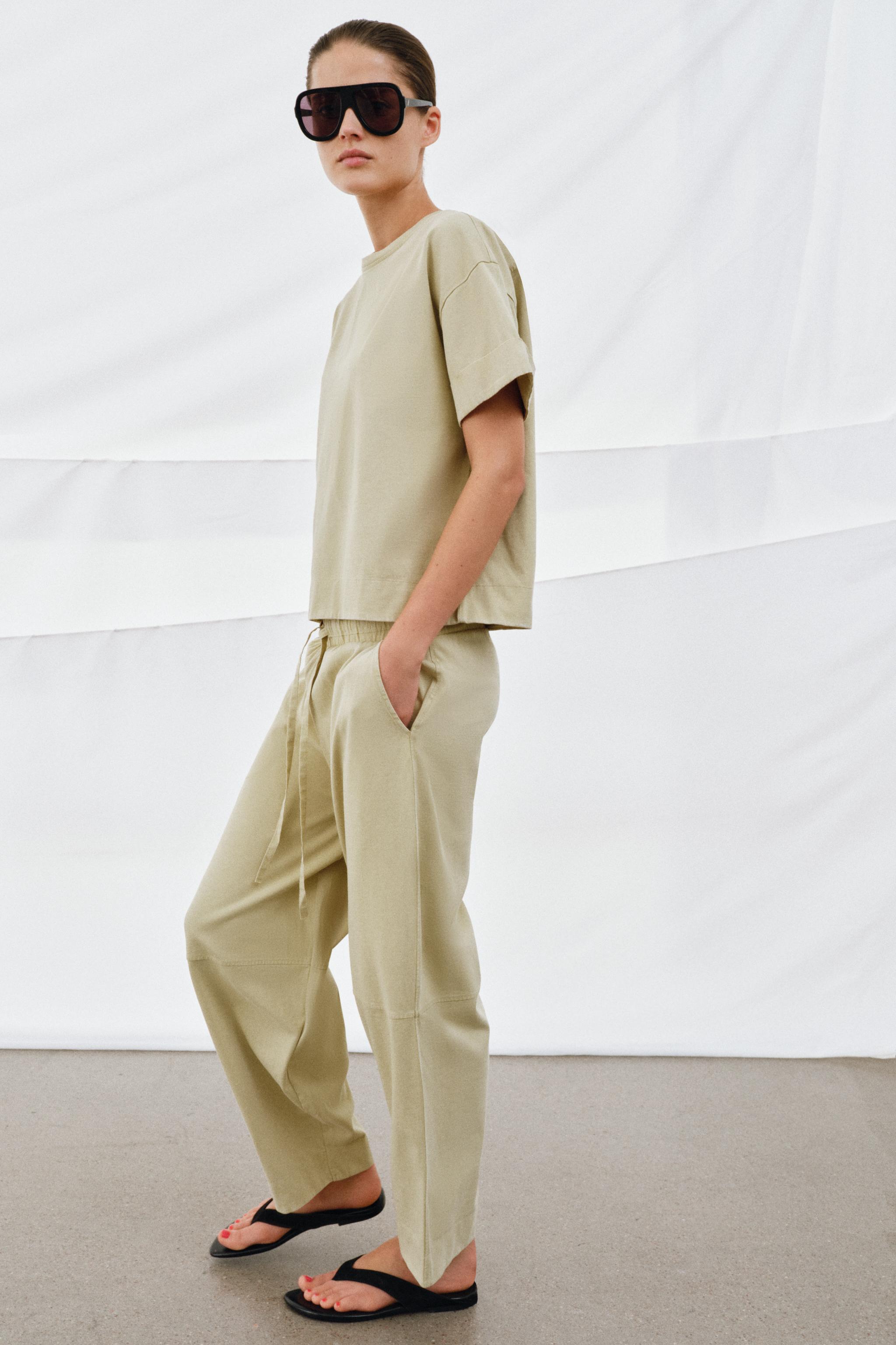 PANTALON EN COTON ÉPAIS À JAMBES LARGES